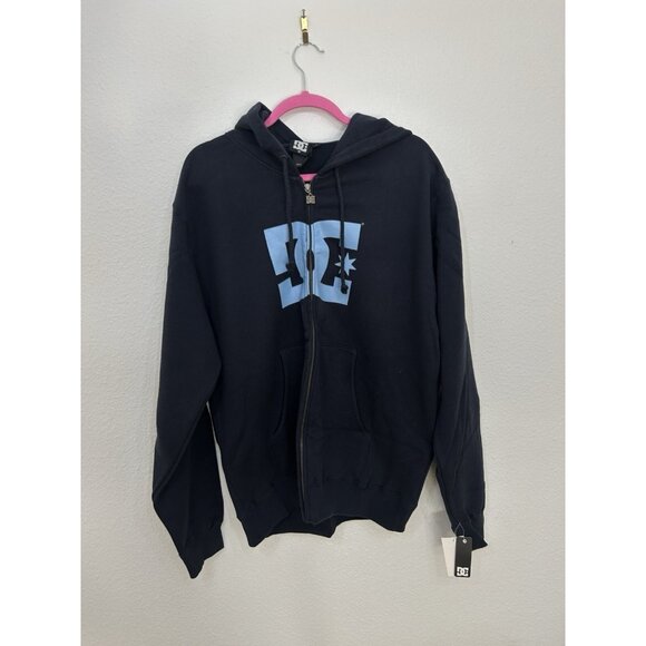 DC Shoe Company Logo Star Blue on Black Full Zip Hoodie Sz L